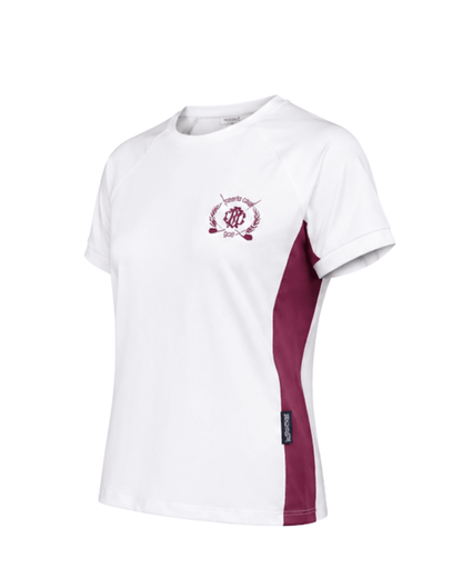 White with Maroon-
