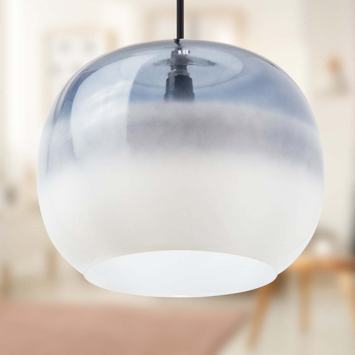 River of Goods 9.8" W Danielle Glam Blue/White Globe Shade Pendant
