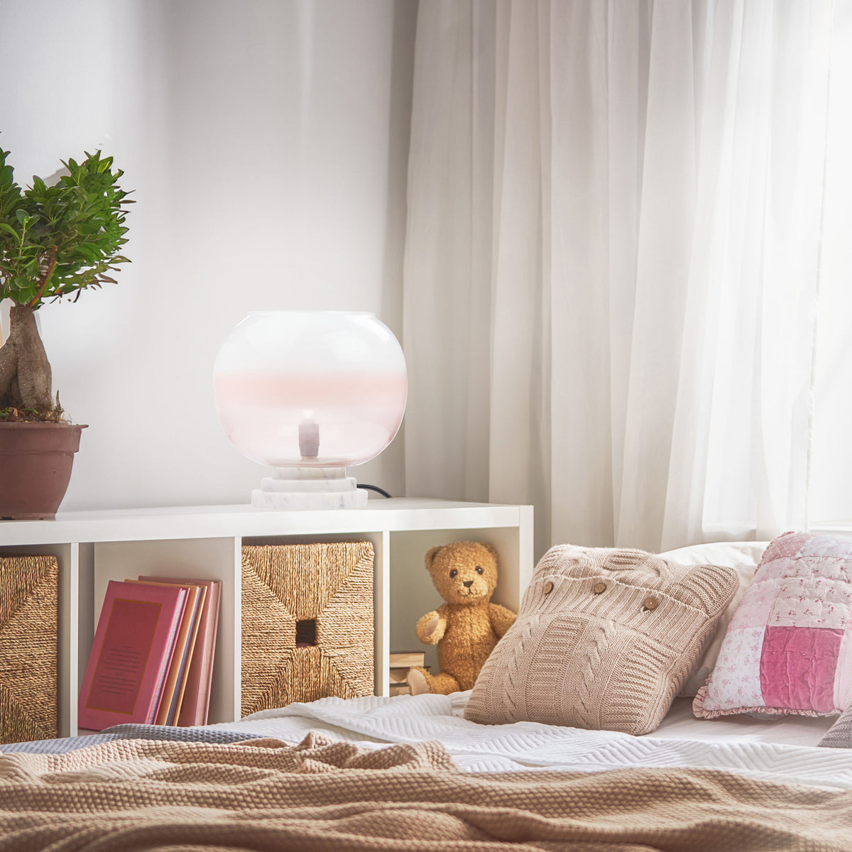 River of Goods 13" H Emily White and Pink Ombre Stacked Base Globe Shade Accent Lamp