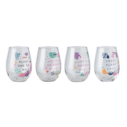 18 Oz Multicolor Spring Stemless Wine Glasses Set of 4 for Plant Enthusiasts Perfect for Spring Celebrations