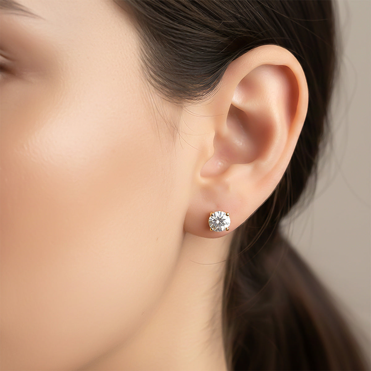 Sterling Silver 14K Yellow Gold Plated Diamond Solitaire Stud Earrings