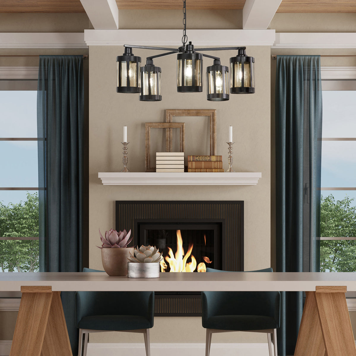 River of Goods 25" W 5-Light Oliver Metal and Glass Chandelier