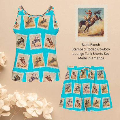 Baha Ranch Stamped Rodeo Cowboy Tank Shorts Lounge Pajama Set Made in America