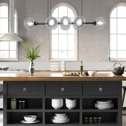 River of Goods 48" L 8-Light Mariko Black Metal and Smoked Glass Chandelier
