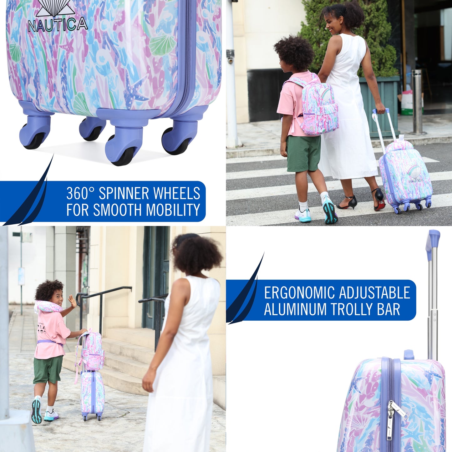 Nautica Kids 18" Airline Approved 5-Piece Carry-on Suitcase Set | Pastel Shell