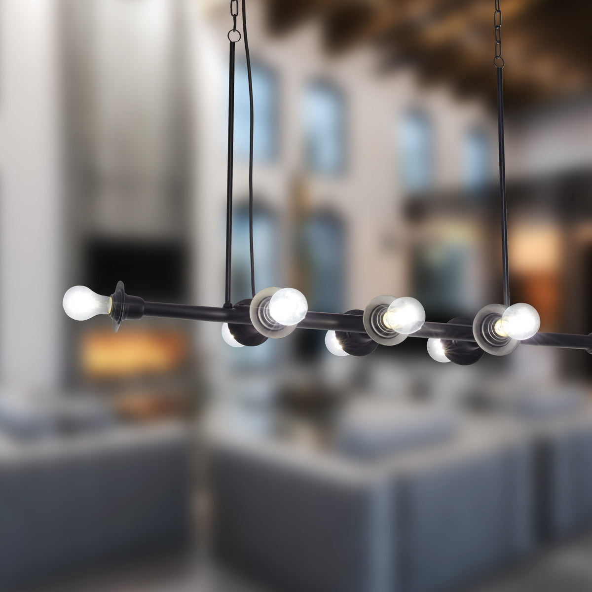 River of Goods 48" L 8-Light Mariko Black Metal Industrial Chandelier