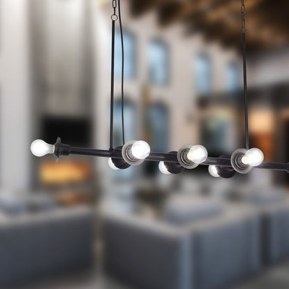 River of Goods 48" L 8-Light Mariko Black Metal Industrial Chandelier