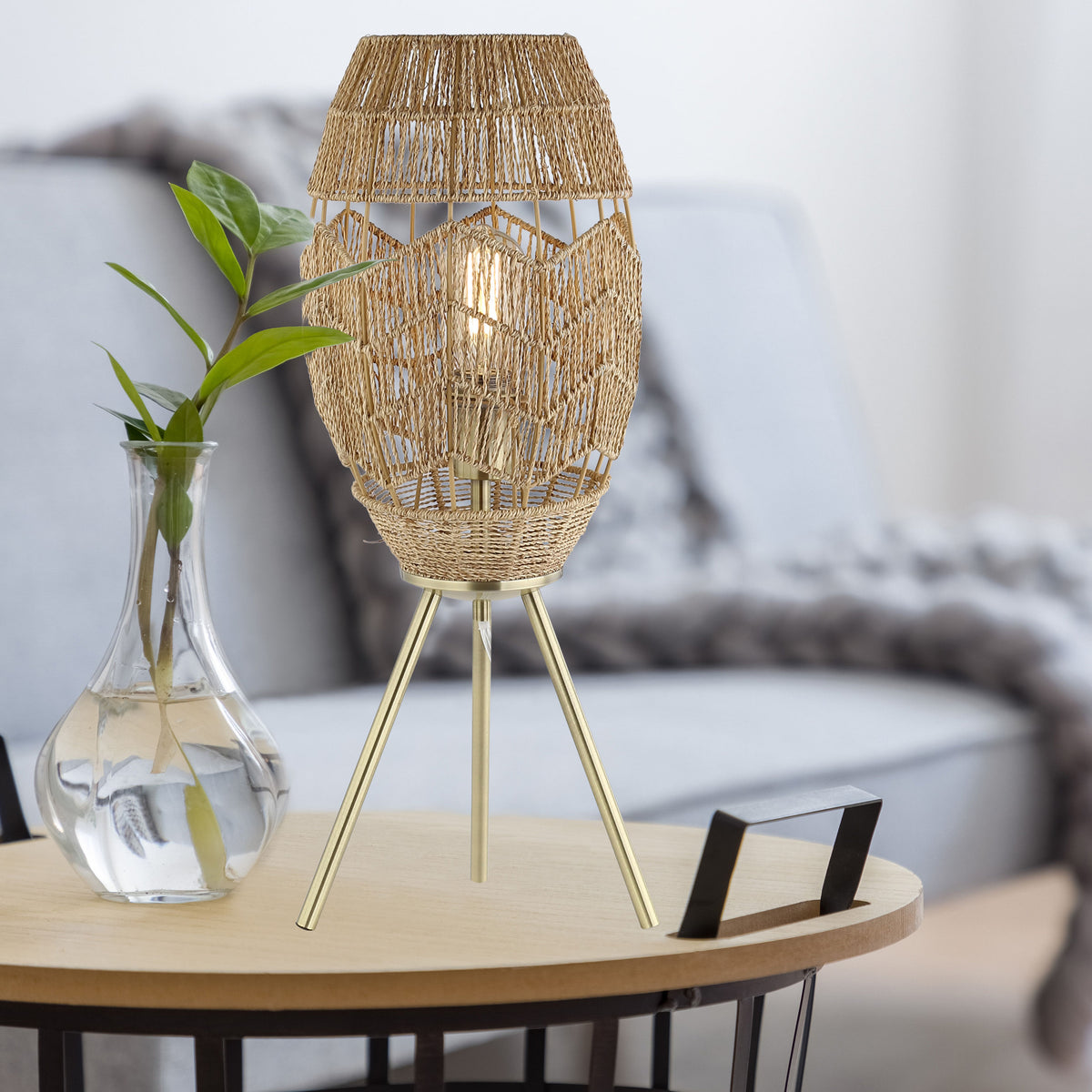 River of Goods Moira 23.5" High Brushed Gold Iron Table Lamp with Round Tan Hemp Rope Shade