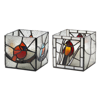 River of Goods Beautiful Birds Stained Glass Candle Holder Set