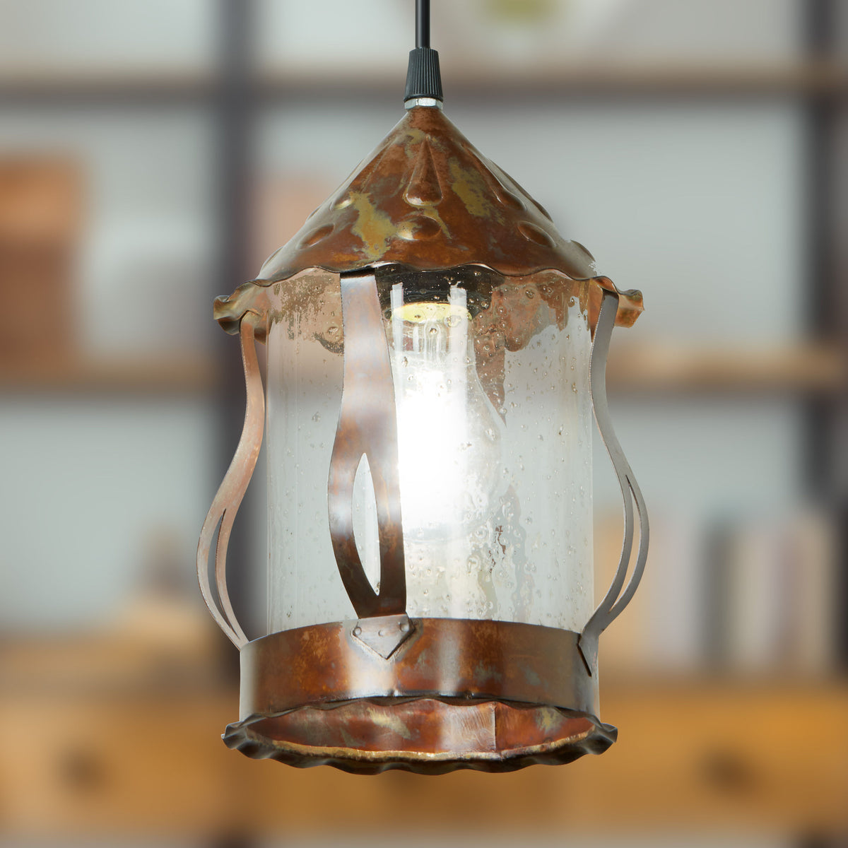 River of Goods 6.25" W 1-Light Cormac Metal and Glass Pendant
