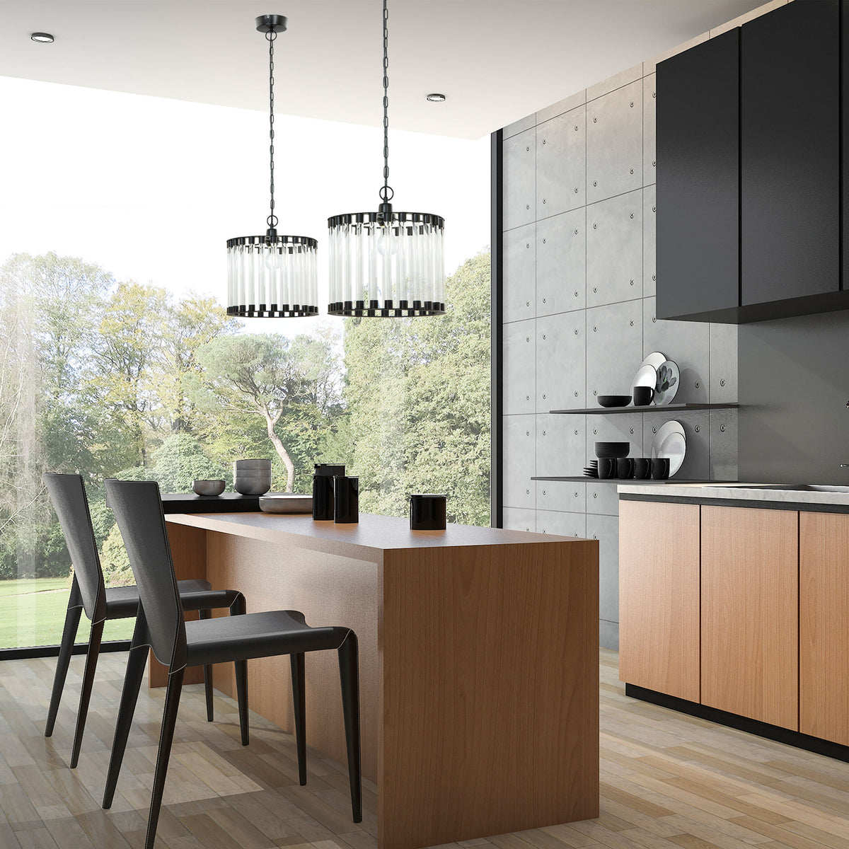River of Goods 13" W Adalee Clear and Black Glass and Metal Pendant Light