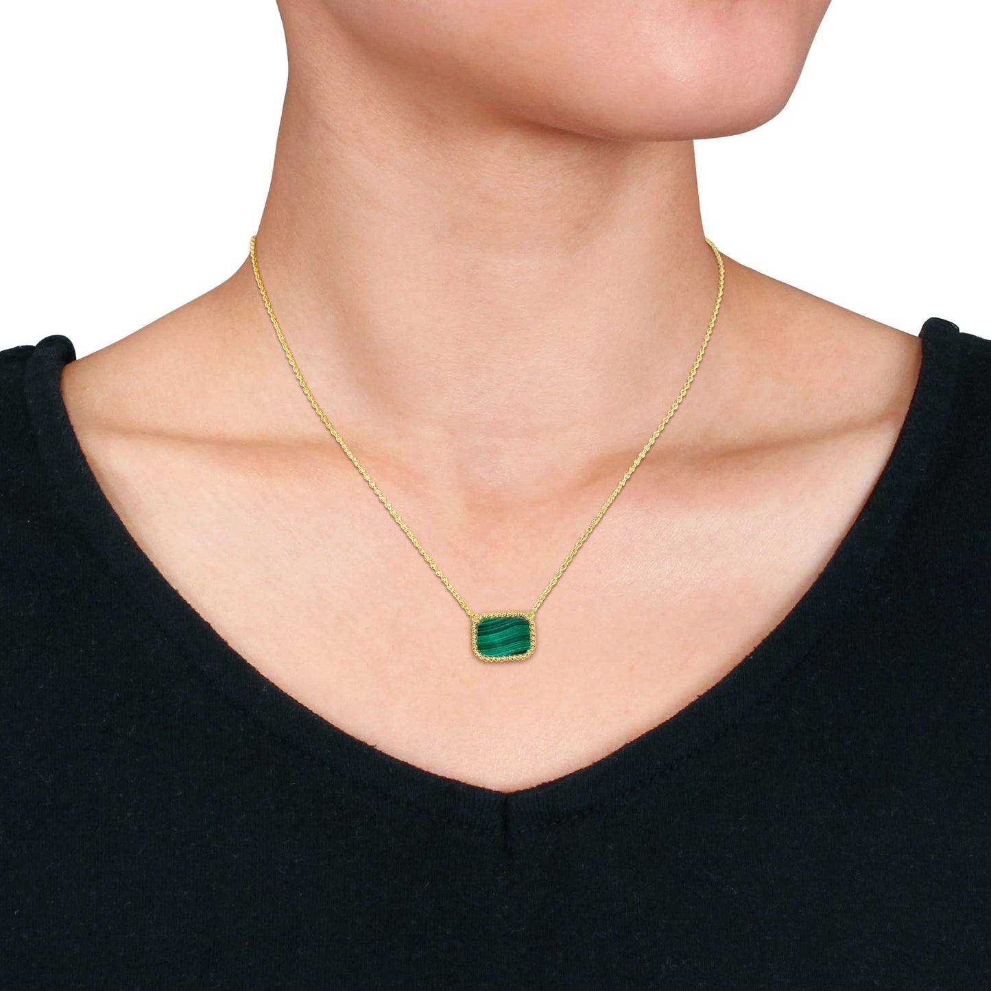5 CT TGW Malachite Necklace With Chain Yellow Silver Length (inches): 17
