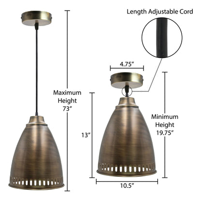River of Goods 13"H Pierced Brushed Metal Cone Pendant