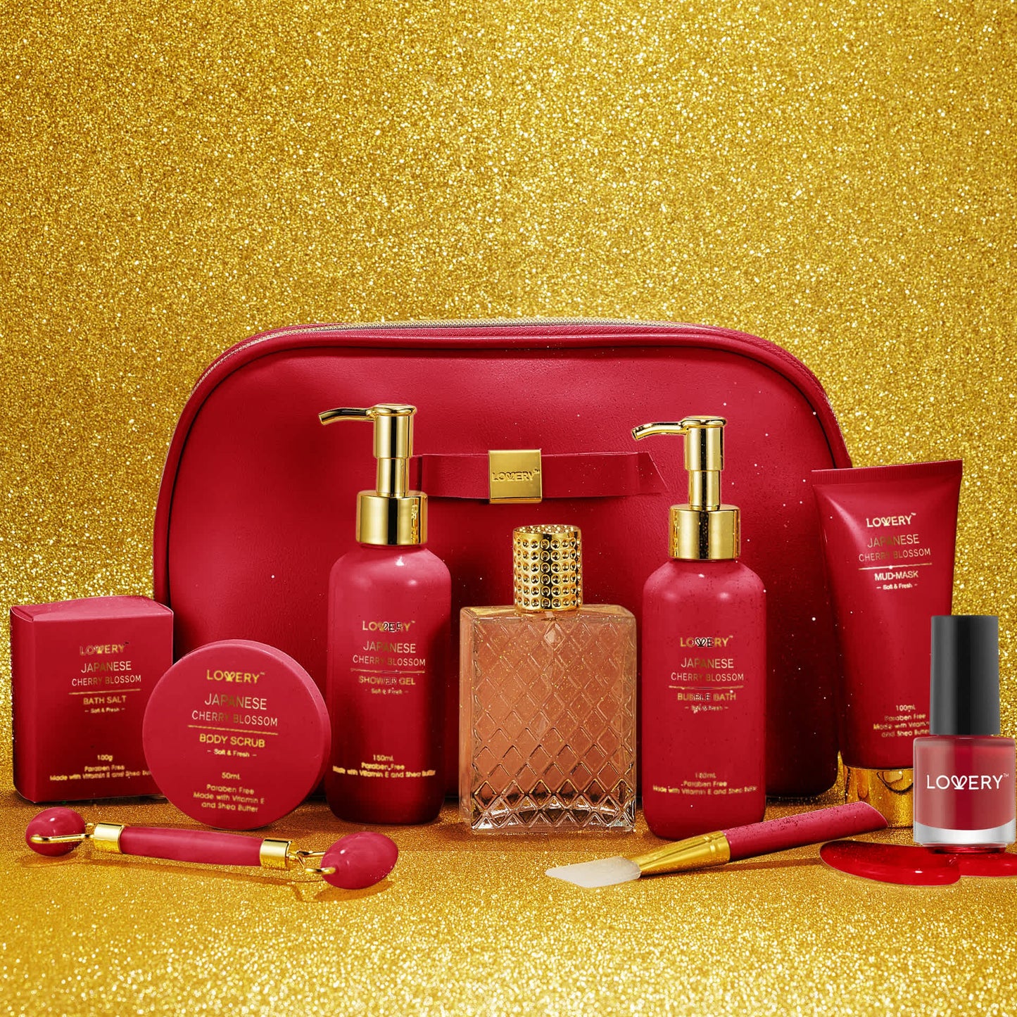 Lovery Luxury Japanese Cherry Blossom Bath and Body Beauty Kit with Leather Bag