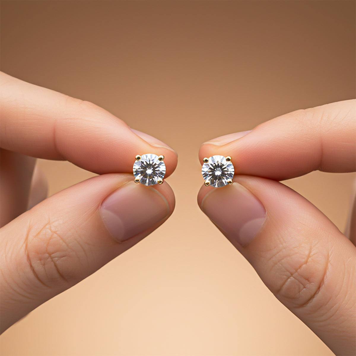 Sterling Silver 14K Yellow Gold Plated Diamond Solitaire Stud Earrings