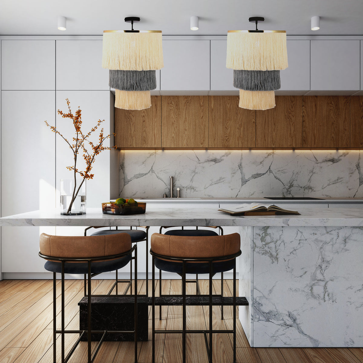 River of Goods Mylo 18"W Cream and Grey Fringe Pendant Light