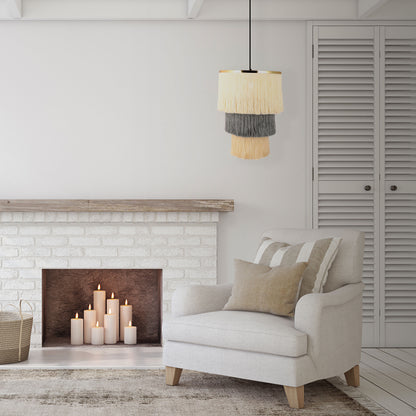 River of Goods Mylo 18"W Cream and Grey Fringe Pendant Light