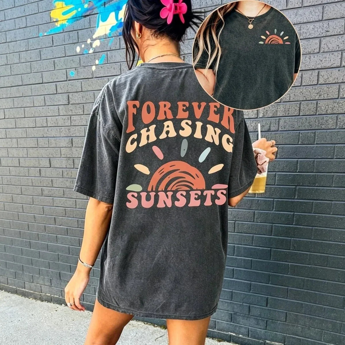 Women's Oversized Sunset Graphic T-Shirt