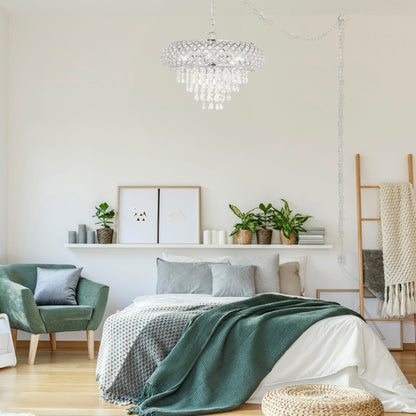 River of Goods 14.25"H Clear and Chrome Tiered Crystal Glass Plug-in and Hardwire Hanging Chandelier