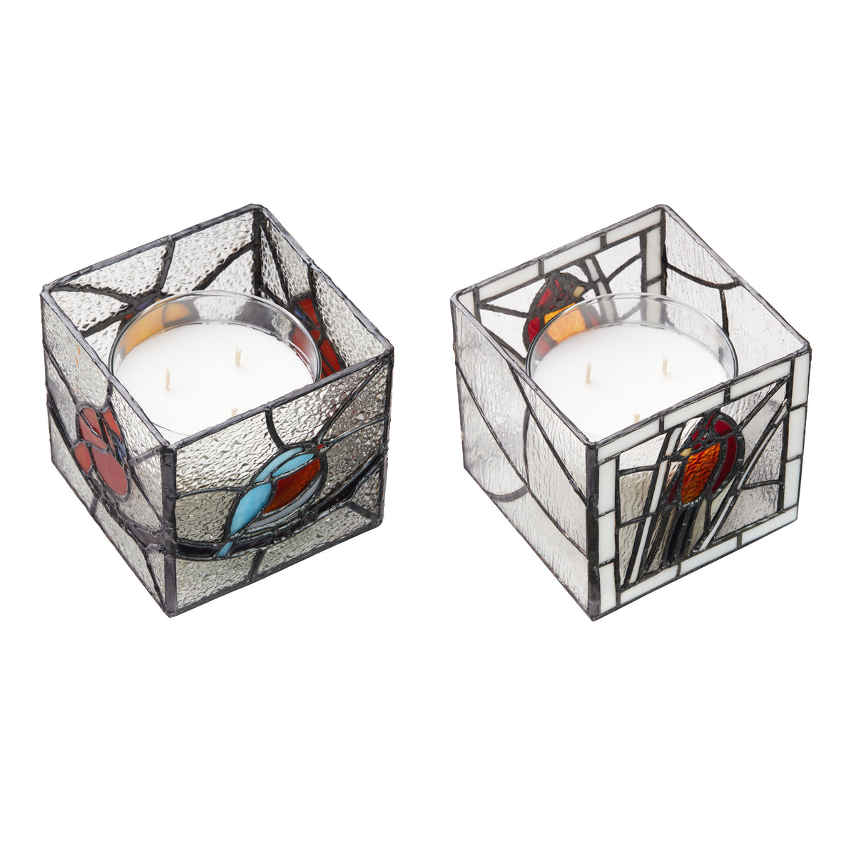 River of Goods Beautiful Birds Stained Glass Candle Holder Set