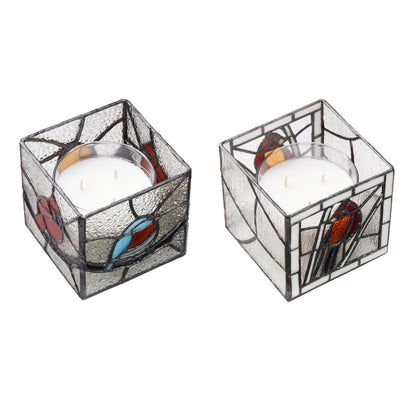 River of Goods Beautiful Birds Stained Glass Candle Holder Set