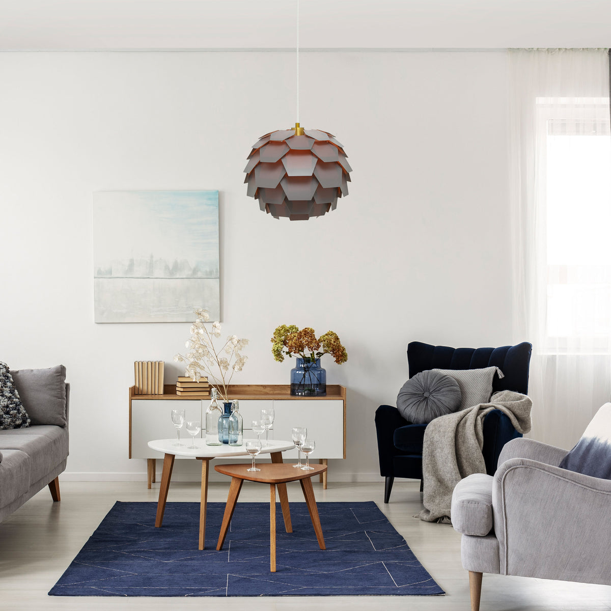 River of Goods 14.5" W Katya Round Glam Pendant Light with Brushed Gold Canopy