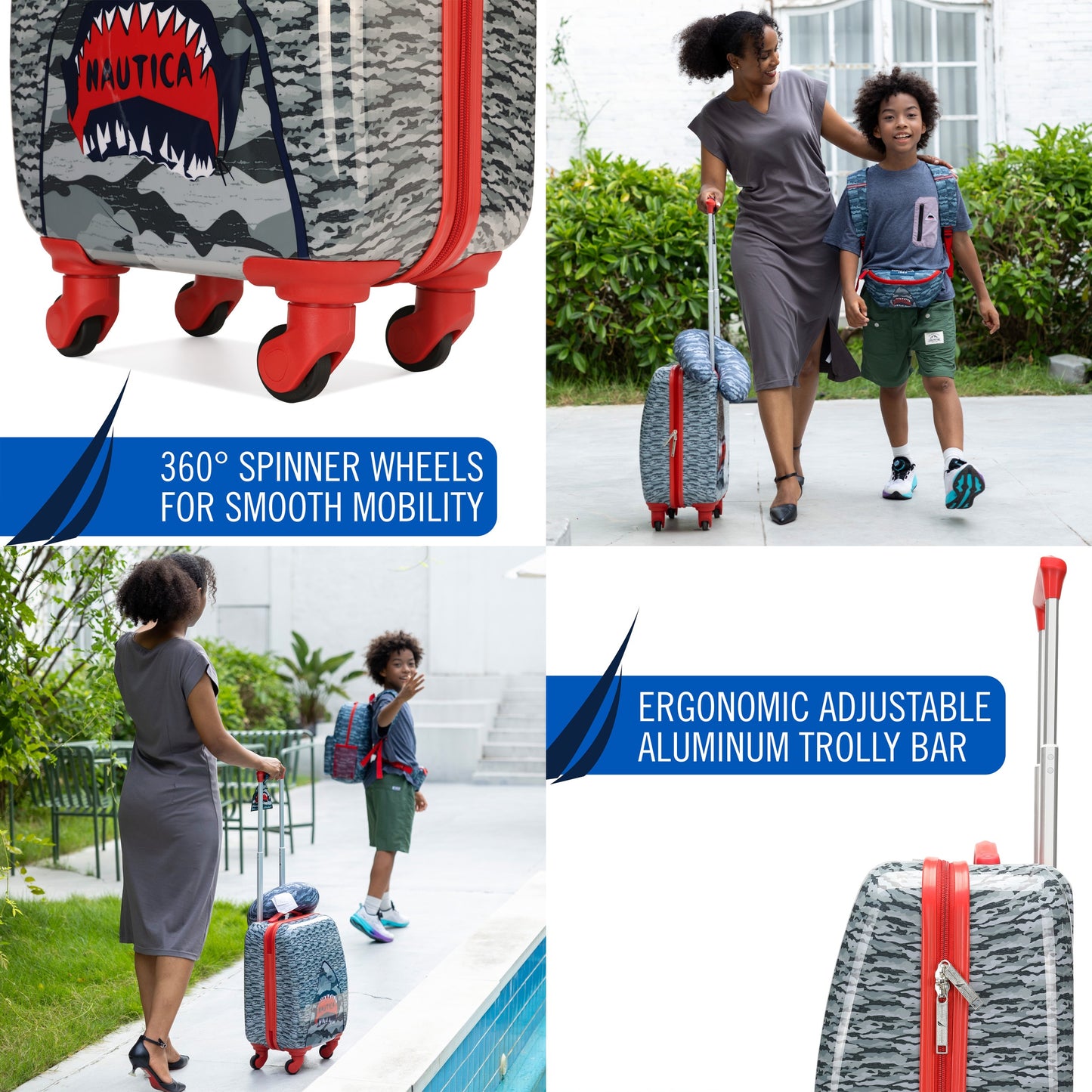 Nautica Kids 18" Airline Approved 5-Piece Carry-on Suitcase Set | Shark Attack
