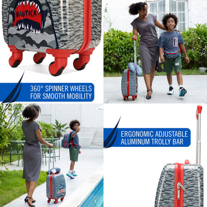 Nautica Kids 18" Airline Approved 5-Piece Carry-on Suitcase Set | Shark Attack