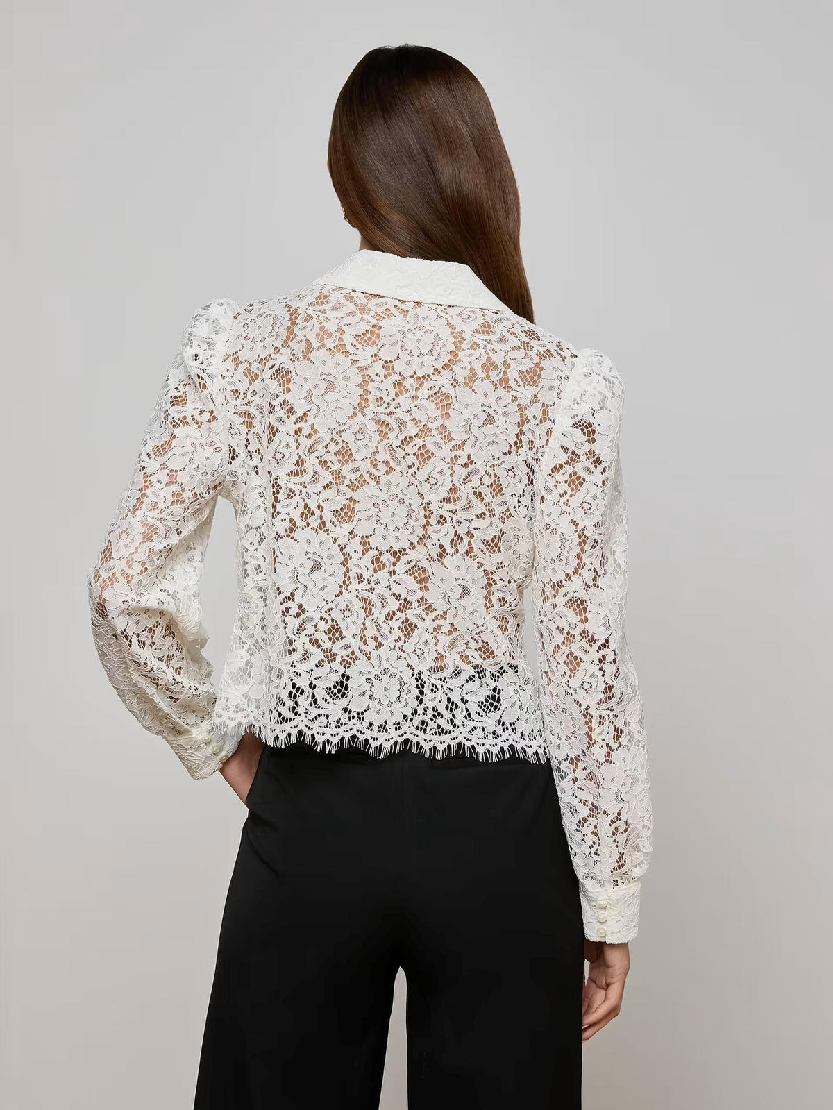 Chic YC Women's Crochet Lace Button-Down Blouse Long Sleeve Summer