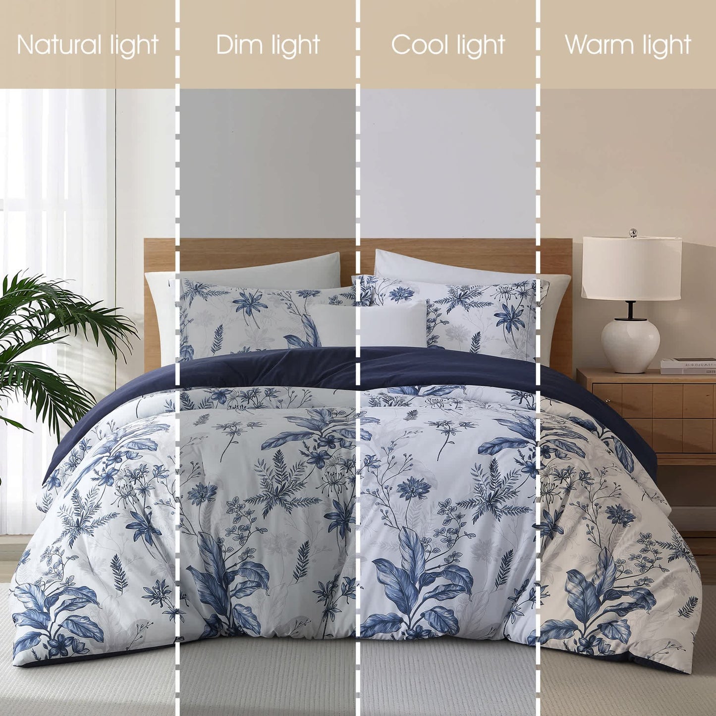 Nanshing White Blue Comforter Set, 2 Piece Elegant Floral Bedding,Twin Size Microfiber Print Bedding Set, Super Soft Comforter & 1 Pillow Sham, Home Decor