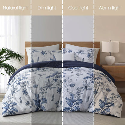 Nanshing White Blue Comforter Set, 2 Piece Elegant Floral Bedding,Twin Size Microfiber Print Bedding Set, Super Soft Comforter & 1 Pillow Sham, Home Decor