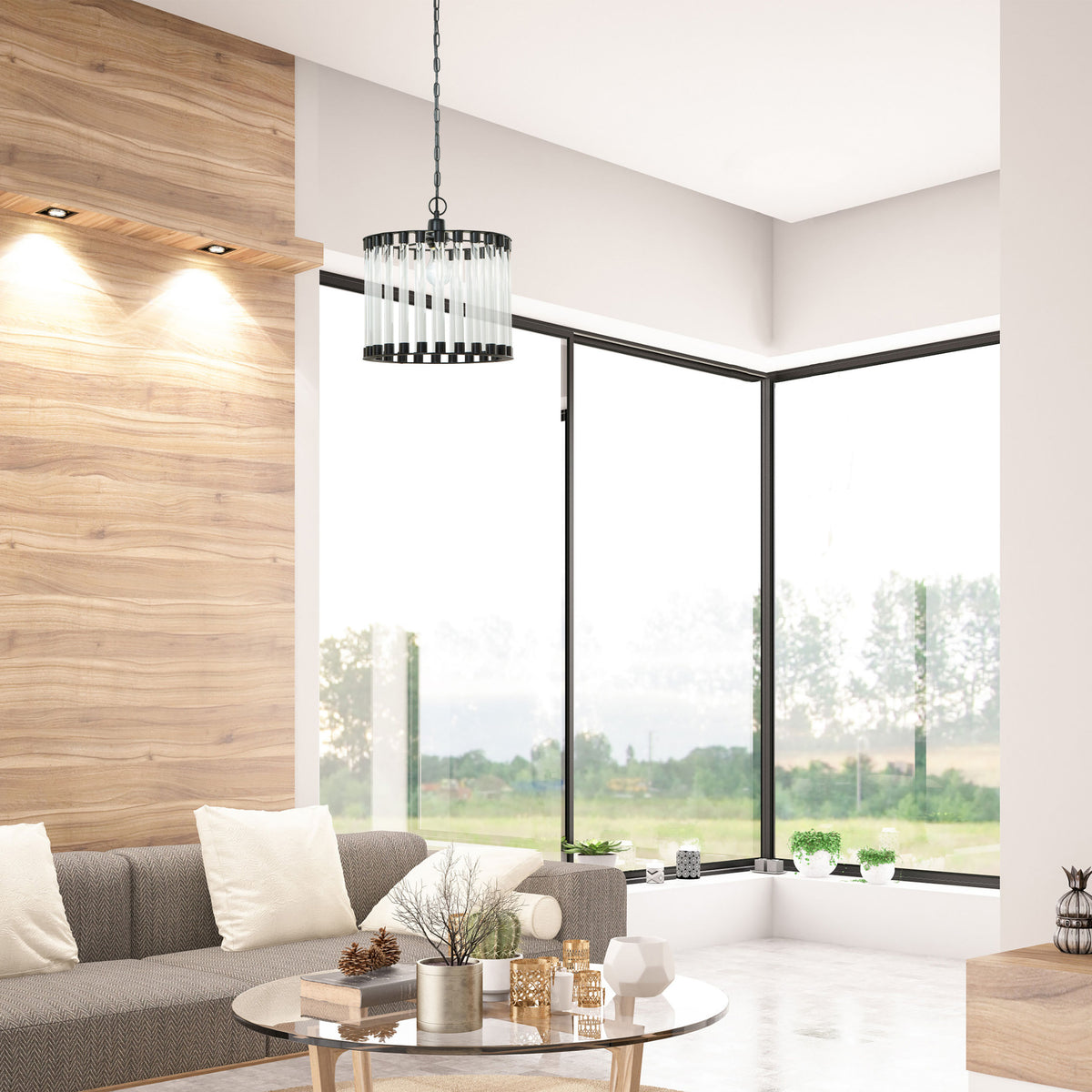River of Goods 13" W Adalee Clear and Black Glass and Metal Pendant Light