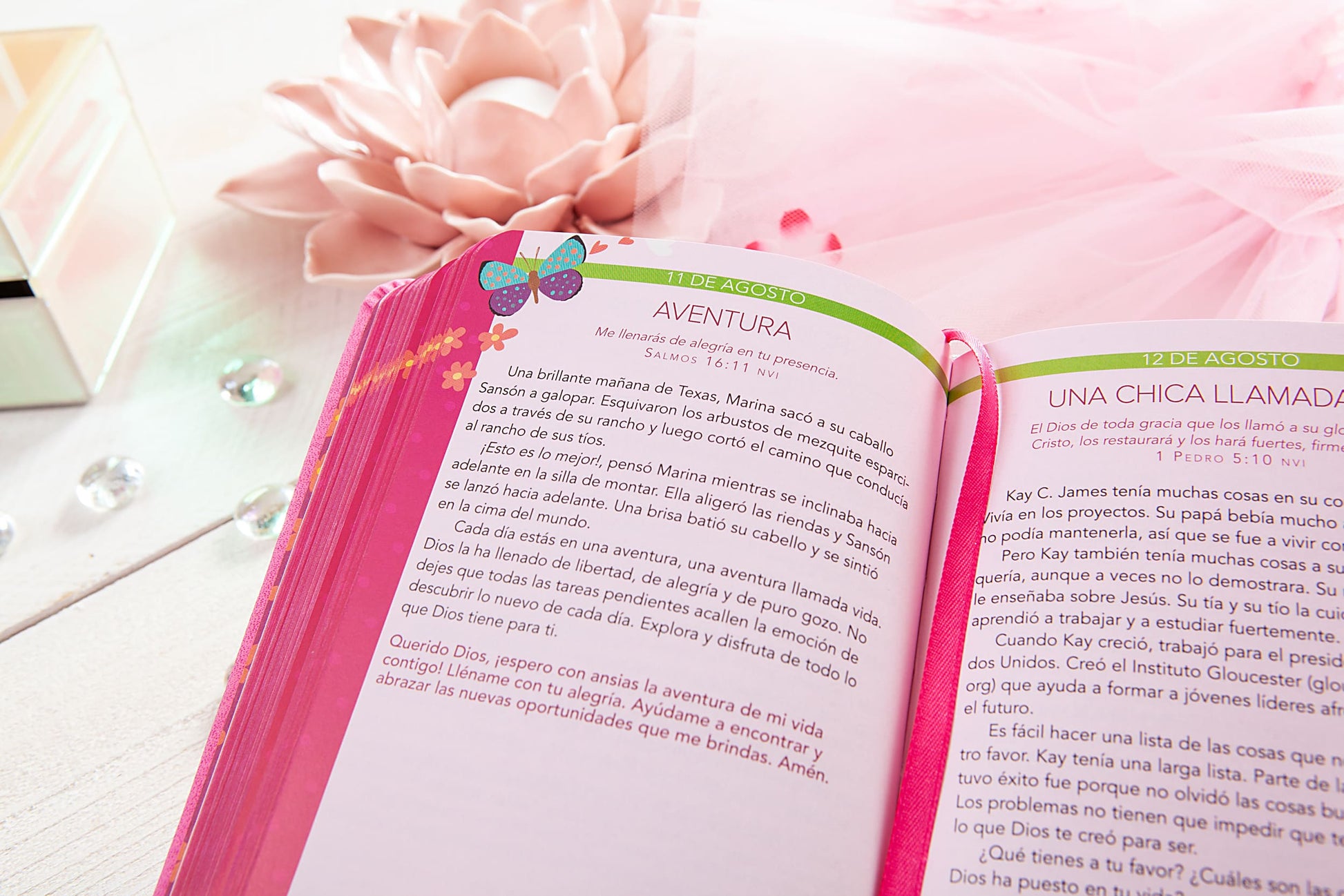 Pink, silver, and white -