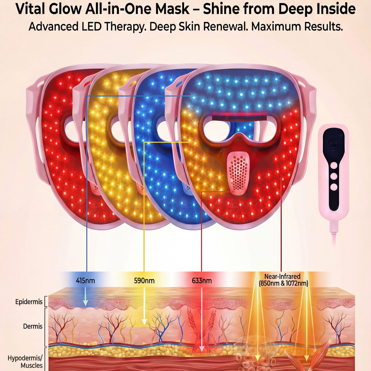 Lovery 4D Led Light Therapy Mask with Near-Infrared Light Anti Aging Skin Rejuvenation