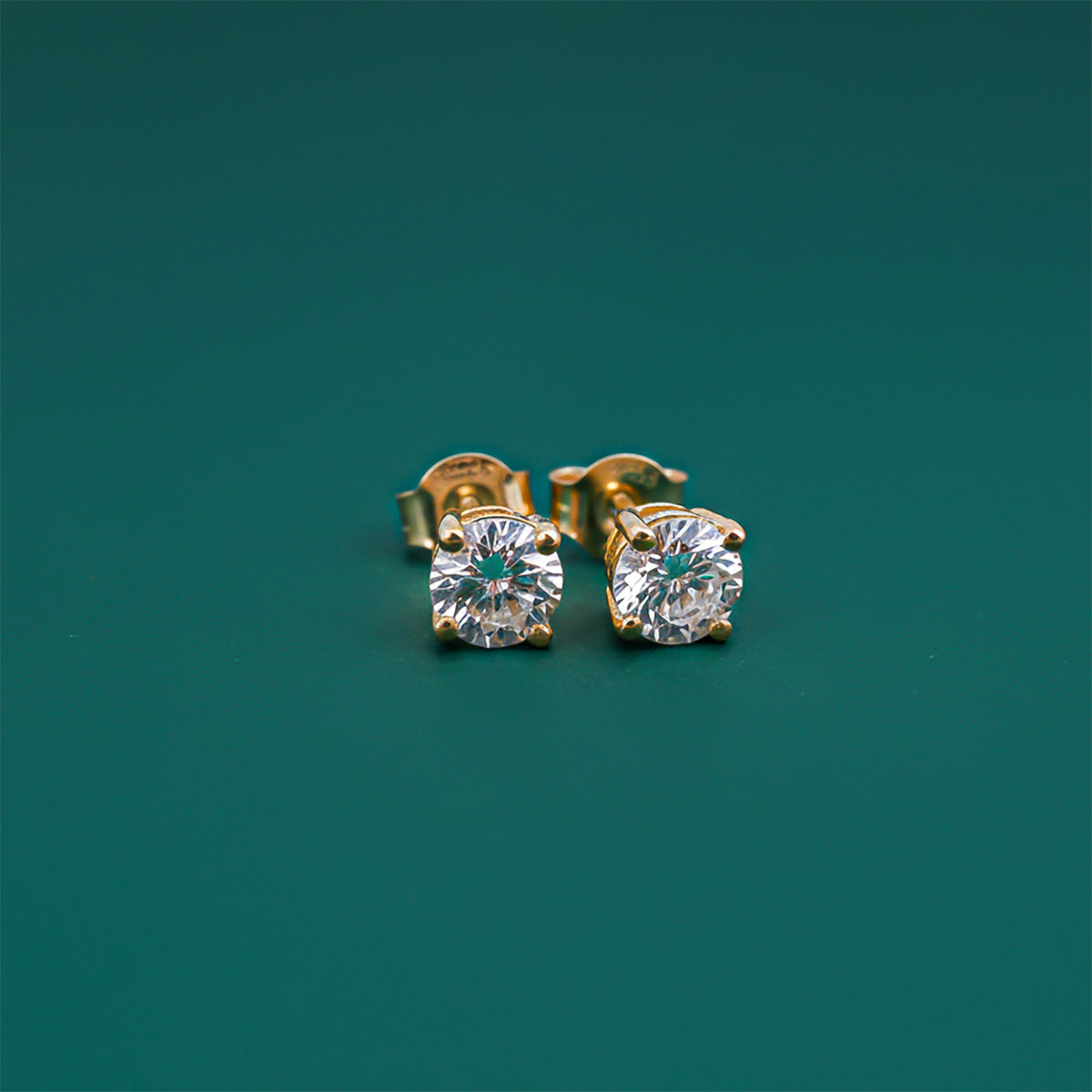 Sterling Silver 14K Yellow Gold Plated Diamond Solitaire Stud Earrings