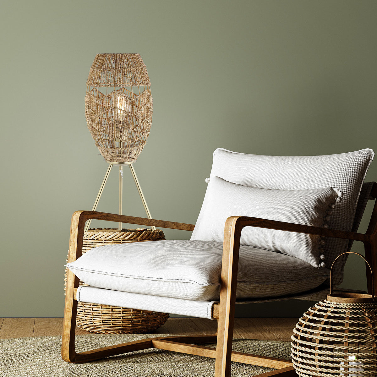 River of Goods Moira 23.5" High Brushed Gold Iron Table Lamp with Round Tan Hemp Rope Shade