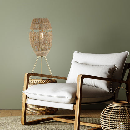 River of Goods Moira 23.5" High Brushed Gold Iron Table Lamp with Round Tan Hemp Rope Shade