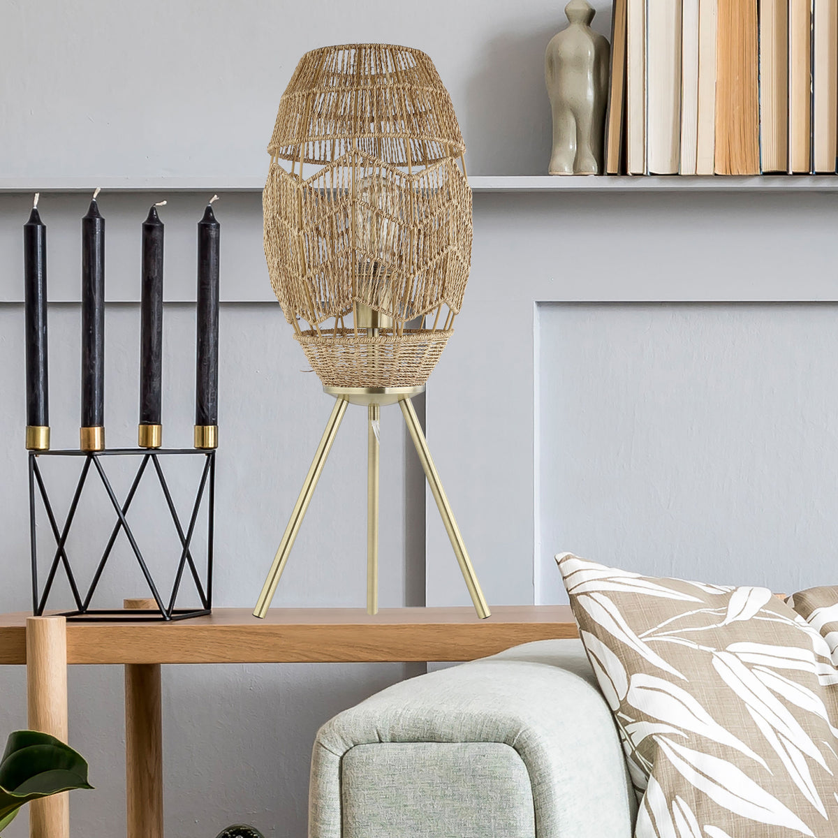 River of Goods Moira 23.5" High Brushed Gold Iron Table Lamp with Round Tan Hemp Rope Shade