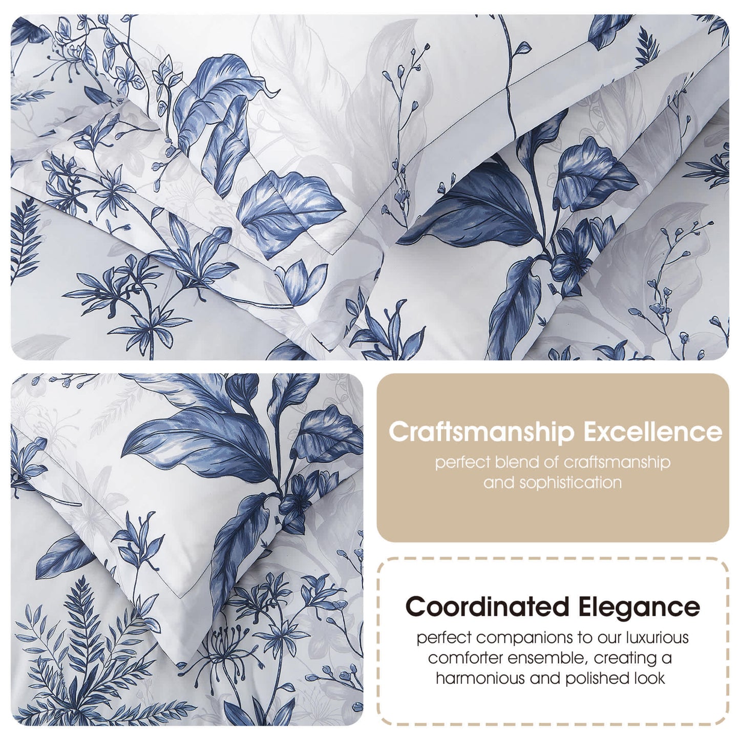 Nanshing White Blue Comforter Set, 2 Piece Elegant Floral Bedding,Twin Size Microfiber Print Bedding Set, Super Soft Comforter & 1 Pillow Sham, Home Decor