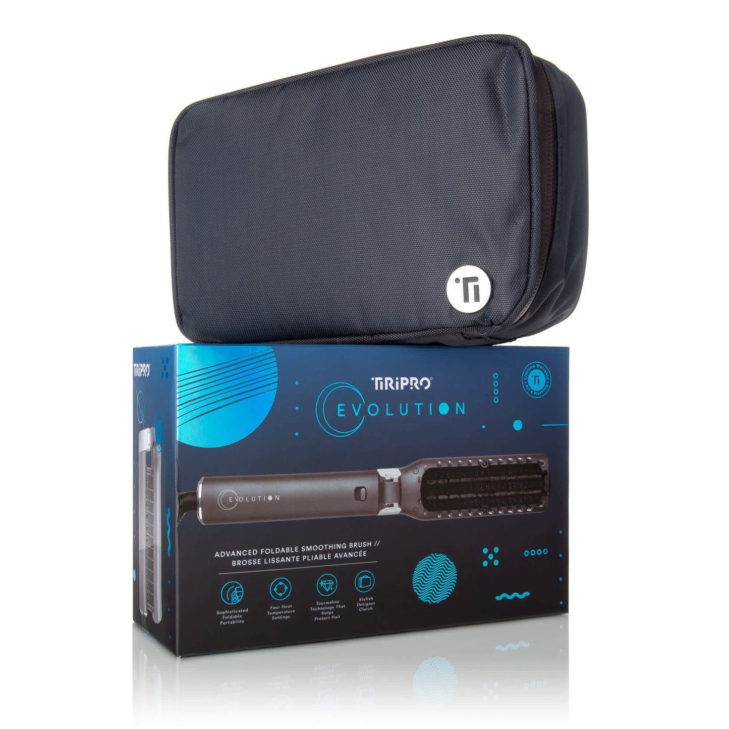TIRI-PRO - Foldable Hot Brush Hair Straightener with Travel Case – Portable Smoothing Brush with Tourmaline