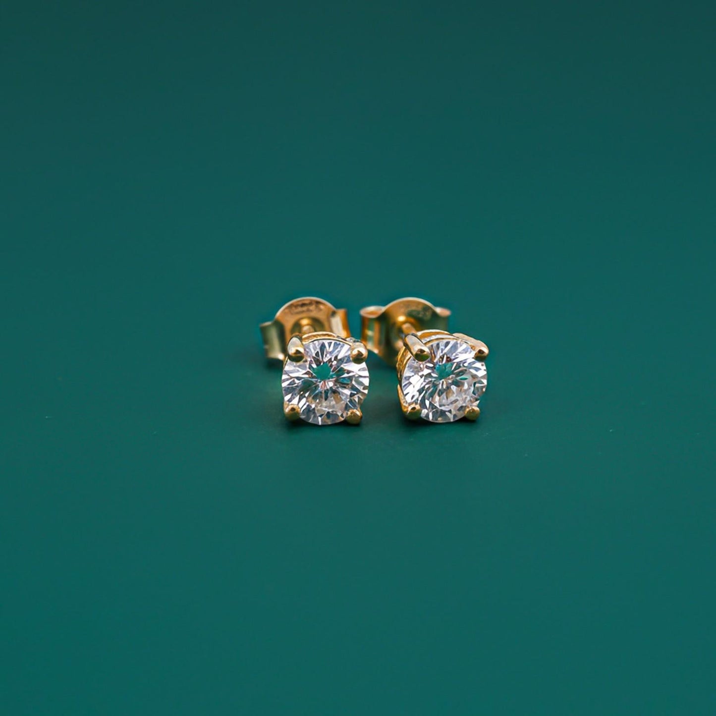 Sterling Silver 14K Yellow Gold Plated Diamond Solitaire Stud Earrings