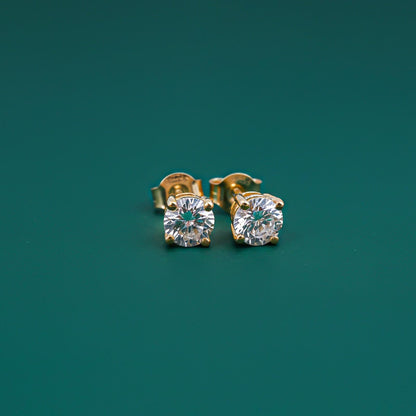 Sterling Silver 14K Yellow Gold Plated Diamond Solitaire Stud Earrings
