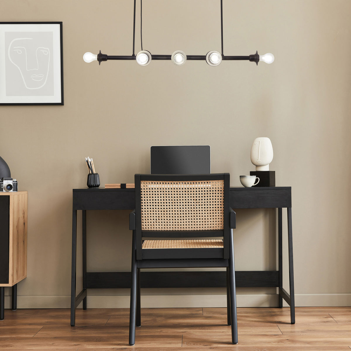 River of Goods 48" L 8-Light Mariko Black Metal Industrial Chandelier