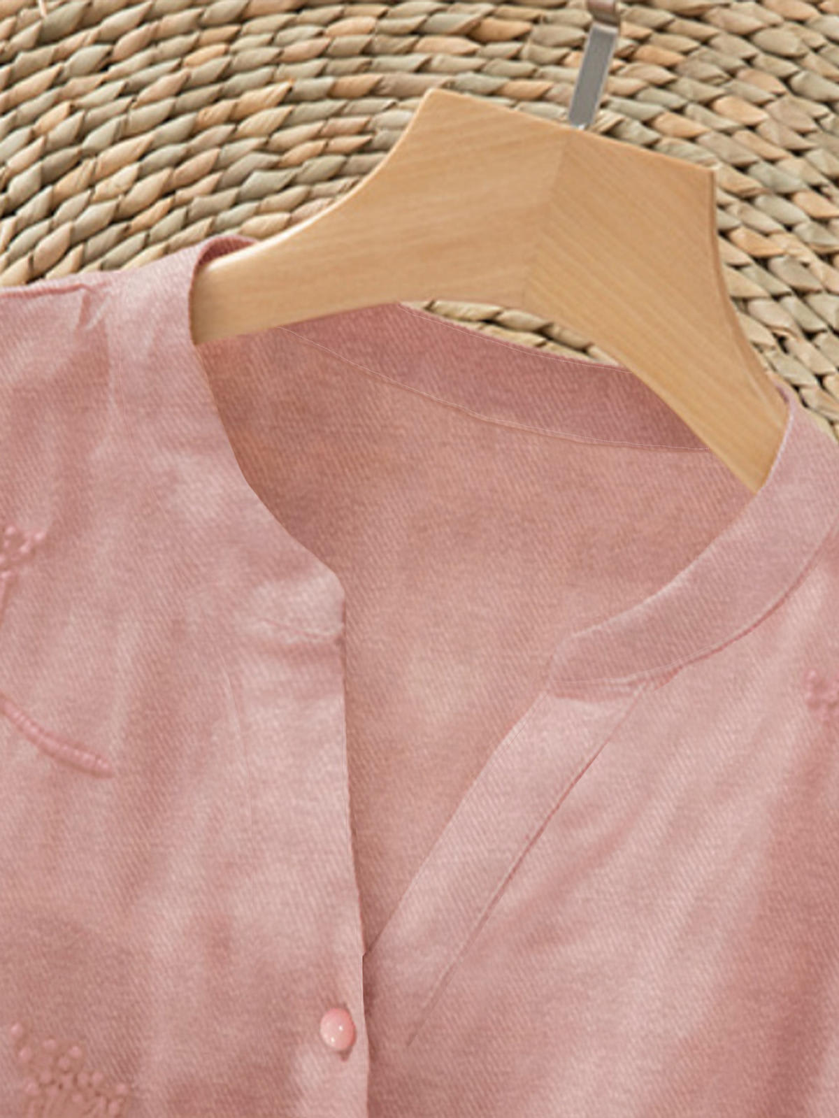 Chic YC Women's Floral Embroidery V-Neck Blouse 3/4 Sleeve Summer Casual Button-Down Shirt