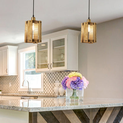 River of Goods 5" W Maxine Brushed Gold Metal Pendant Light with Wood Shade