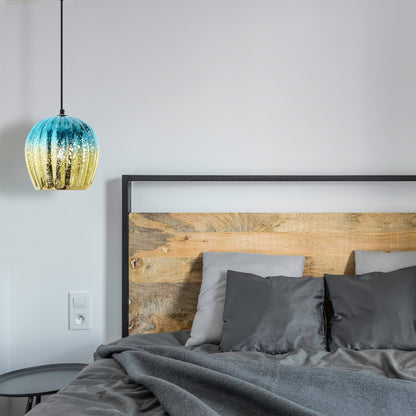 River of Goods 9" W Nalia Glam Gold and Teal Mercury Glass Globe Shade Pendant Light