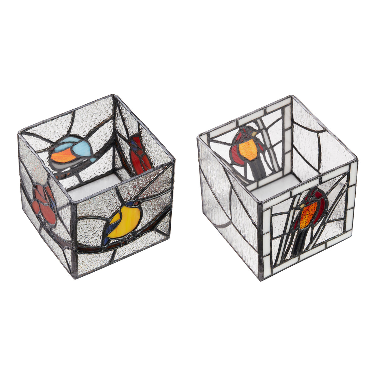 River of Goods Beautiful Birds Stained Glass Candle Holder Set
