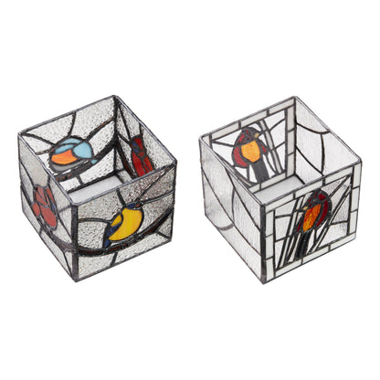 River of Goods Beautiful Birds Stained Glass Candle Holder Set