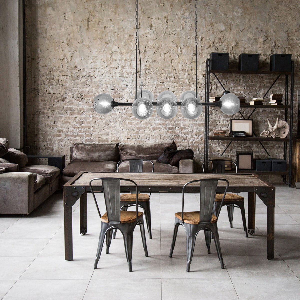 River of Goods 48" L 8-Light Mariko Black Metal and Smoked Glass Chandelier