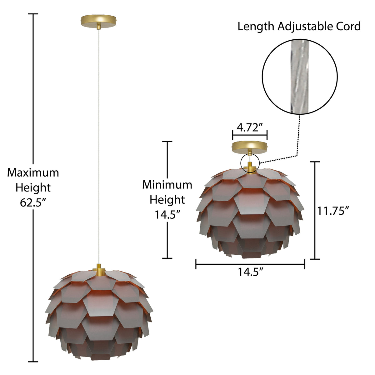 River of Goods 14.5" W Katya Round Glam Pendant Light with Brushed Gold Canopy